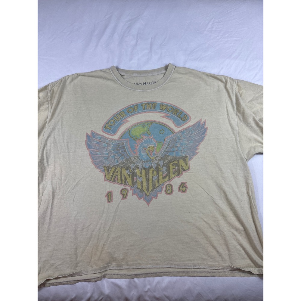 Van Halen 1984 Tour of the World Graphic T-Shirt Tan L/XL Rock Band Tee